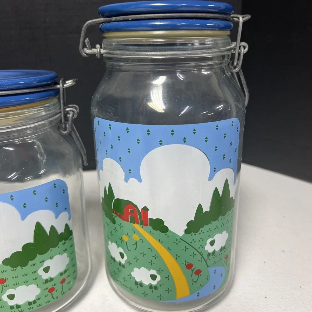 Lot Of 3 Anchor Hocking 1982 Nina Blue Country Farm Storage Jars Excellent Shape